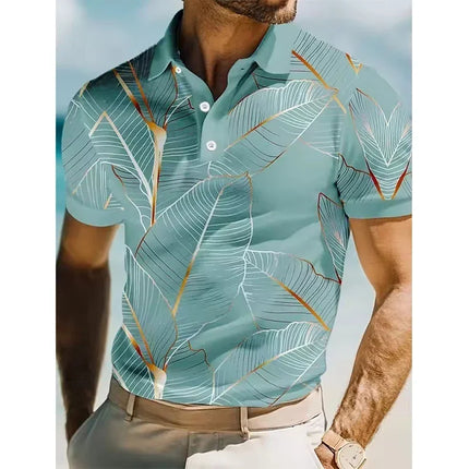 Men's 3D Printed Leaf Polo Short Sleeved Polo Shirt with Collar Polo Shirt for Casual Vacation