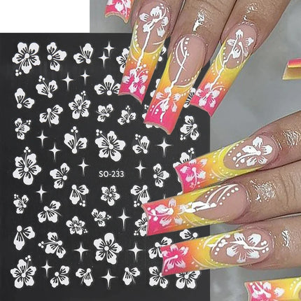 Hibiscus Flower 3D Nail Stickers Cherry Blossom Floral White Florals Petal Nail Art Decals Sliders Manicure Nail Tips Decor