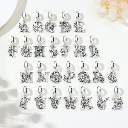 Real Sterling Silver 925 Letter Alphabet Charm A-Z Name Bead Fit Original Charms Bracelet Pendant Sterling Silver 925 Charm