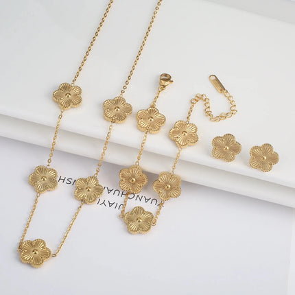 Jewelry Clover five-leaf stainless steel bracelet Necklace Earrings Jewelry set luxurious high quality party gifts