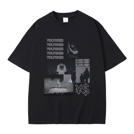 Rapper Kanye West New Music Album Vultures Graphic T-Shirts Men Women Hip Hop Street Fashion Oversized Tees Pure Cotton Tops