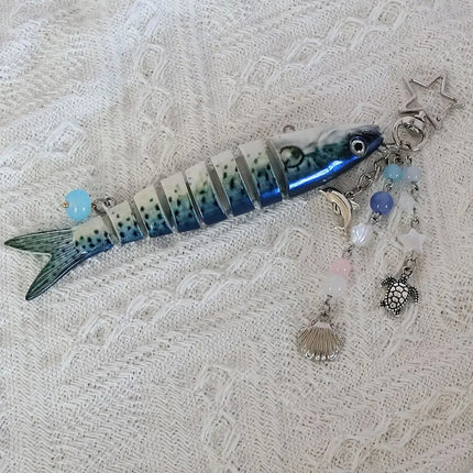 New Plastic Fish Keychain Multi Jointed Simulation Fish Hook Key Chain Backpack Pendant Gifts
