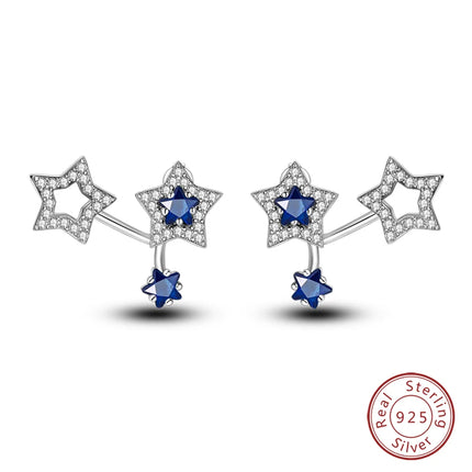 Real 925 Sterling Silver Star Earrings For Women Sparkling Zircon Ear Studs Luxury Fine Engagement Wedding Jewelry Gift For Girl