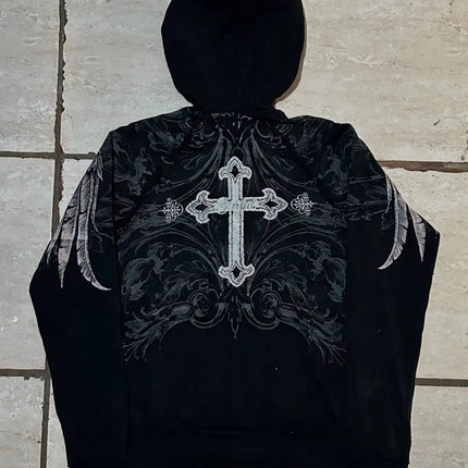 Affliction Fashion Hoodie Street Gothic Skull Oversize Zipper Hoodie Men Women Hip Hop Casual Sweatshirt Personality Hoodie Y2K