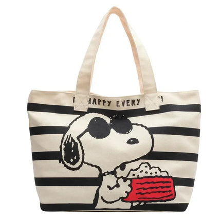 Hot BANDAI Snoopy Cute Cartoon Large Capacity Canvas Bag for Female Students To Hold Books Tote Mommy Bag