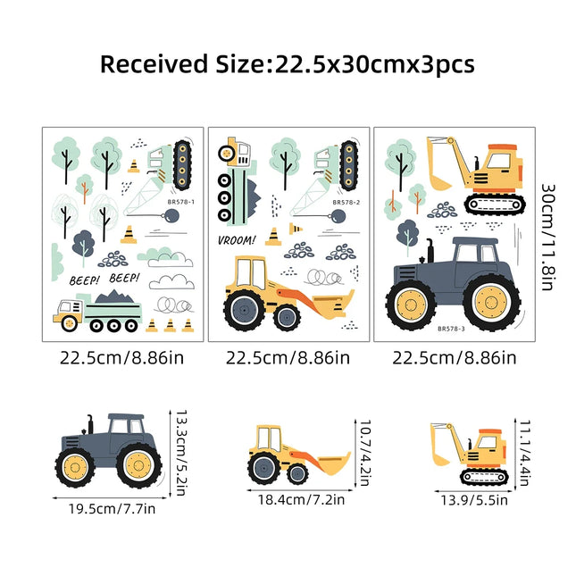 Cartoon Car Construction Truck Furniture Wall Stickers for Kids' Room Living Room Wall Decals Baby Child Home Decor Bedroom