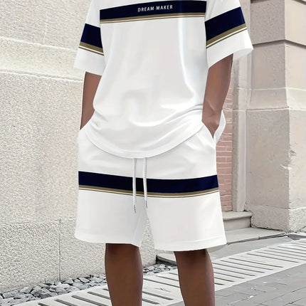 Summer Casual Men's T-Shirt and Shorts Set 2026 Sportswear Set Plus Size Short-Sleeve T-Shirt Drawstring Pocket Shorts Set