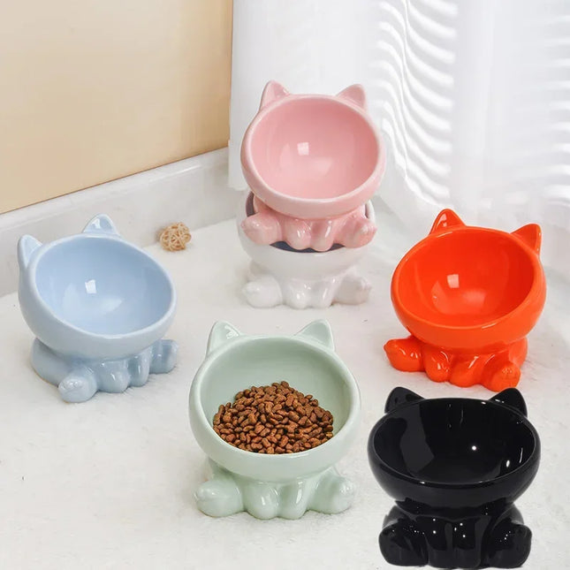 Ceramic Pet Food Bowl, Tilted High Bottom Neck Protector Bowl, Anti-Choking Dog and Cat Water Bowl, Anti-Dumping Dog Feeding Supplies