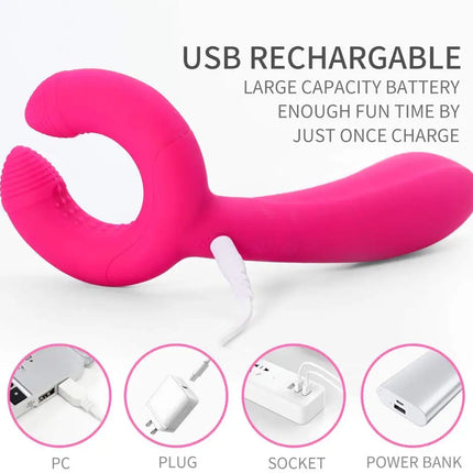 G-Spot Double Penetration 3 Motors Dildo Vibrator for Women Clit Stimulator Anal Vagina  Massager Penis Sex Toys for Couples