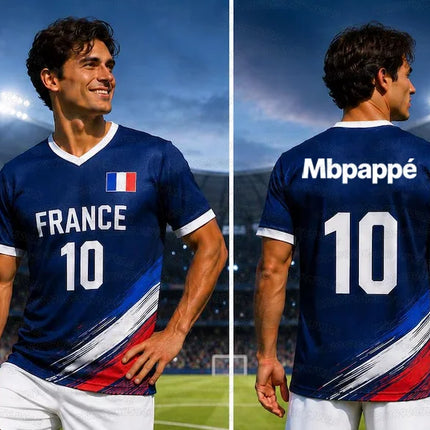2026 Summer France Flag Print Soccer Jersey NO.10 Mbappé Men's Women's Quick Dry Sports Tees Soccer Fans Training T-shirt Tops