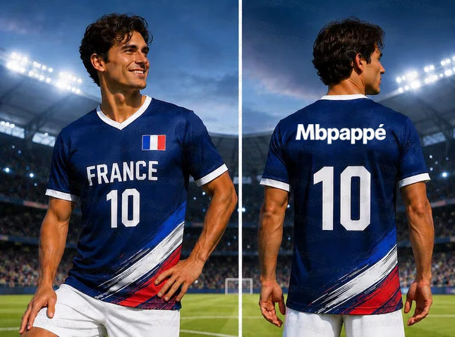 2026 Summer France Flag Print Soccer Jersey NO.10 Mbappé Men's Women's Quick Dry Sports Tees Soccer Fans Training T-shirt Tops