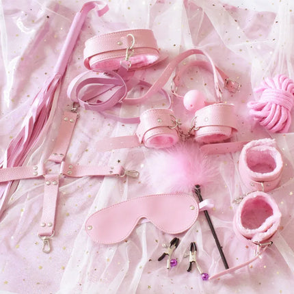 10pcs 7 Pcs Bondage Set Bdsm Sex Exotic Accessories Sex-product Adjustable PU Leather SM Handcuffs Whip Rope Sex Toys for Woman