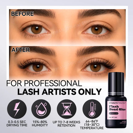 Damman 5ml Eyelash Glue Extension 0.3-0.5S Fast Drying Lashes Extensions Glue Professional Lash Glue Adhesive for Salon Use Only