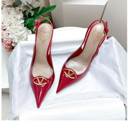 Women's pointed high-heeled sandals for women's summer 2025 new style pointed high-heeled shoes with metal buckle single shoes