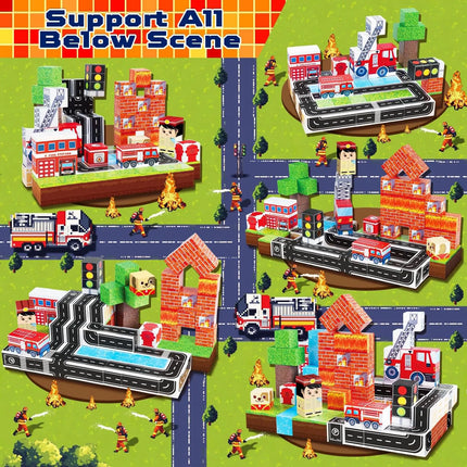 Magnetic Blocks Fire Truck Set 100 Pcs, Educational STEM Building Toy for Kids Gift