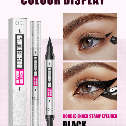 QIC Dual Tip Eyeliner Stamp Pen - Waterproof, Quick-Dry, Long-Lasting & Smudge-Proof for Beginners, Natural Look with Black