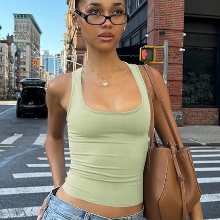 Hugcitar 2025 Summer Solid Straps Sexy Slim Crop Tank Top Women Casual Y2K Clothes Streetwear Party Sport Festival Wholesale