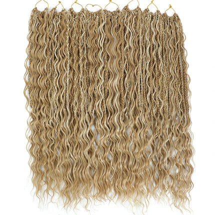 Synthetic Goddess Box Braid Crochet Hair 24" Honey Blonde Boho Bohemian Pre-looped Platinum Blonde Braiding Hair with Curly Ends