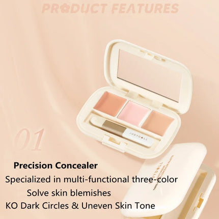 Judydoll Moisturizing Three-Color Concealer Palette High Coverage Long-Lasting Natural Waterproof Sweatproof Makeup Cosmetics