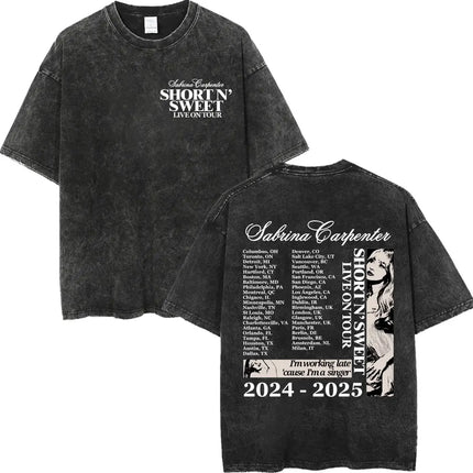 Retro Washed Sabrina Carpenter Merch T-shirt Y2k Fashion Aesthetic Short Sleeved Summer Men's Women's Casual Oversized T-shirt