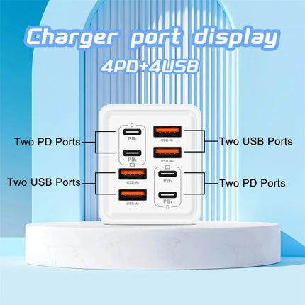 240W 8 Port USB C Charger PD Fast Charging Charger Wall Adapter EU/US/UK Plug Charger Quick Charge 3.0 Multi Ports Power Adapter