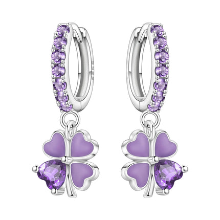 Hot Sale Original 925 Sterling Silver Zircon Pink Paw Print Earrings Heart Flower Leaf Design Women Party Jewelry Gift Ear Loops
