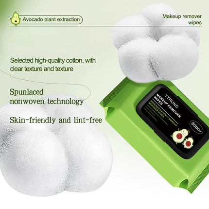 80 PCS Avocado Scented Makeup Removing Wipes - Deep Cleansing, Travel-Friendly, Single-Use