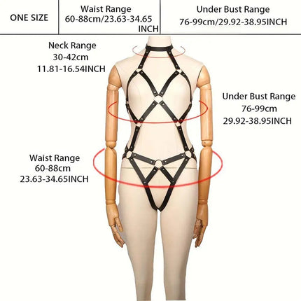 Leather BDSM Harness Lingerie Set Gothic Fetish Bra Suspenders Bodysuit for Women Erotic Wear