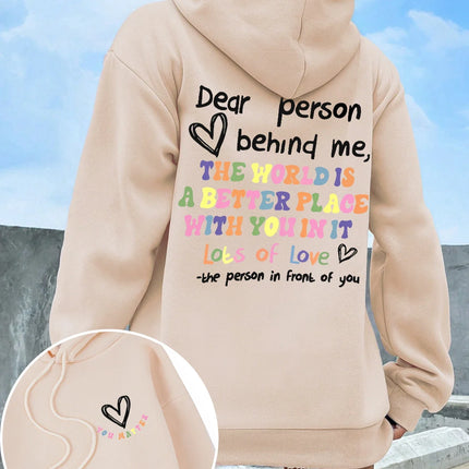 Dear Person Behind Me Hoodie Women Colored Letters Warm Fleece Woman Hoody Fur-liner Spring Autumn Hoodies Y2K Casual Tops