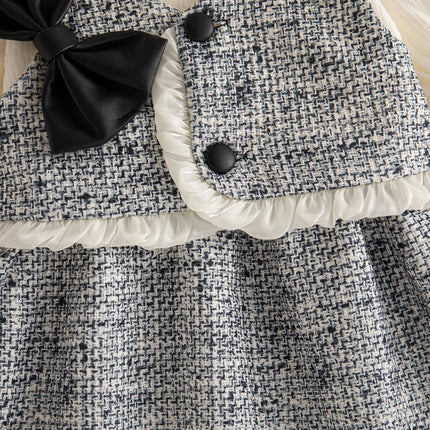 Girls Evening Party Costume Spring Autumn Korean Style Baby Girl Dress Lace Bow Design Long Sleeved Black Dress 0-2 Years