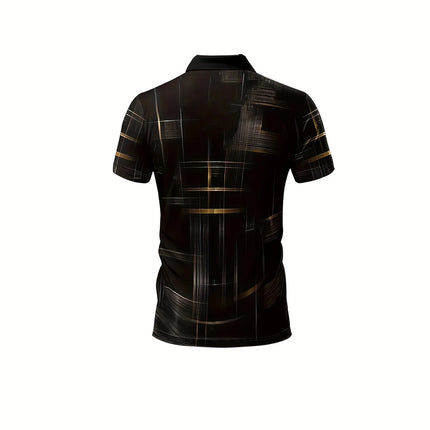 Men's Collar Design Top Printed Casual Shirt Men's Gold Irregular Stripe Casual Short Sleeved Top Short Sleeved Shirt