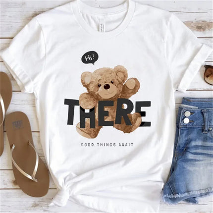 Women's Cute Bear Graphic T-shirt Short-Sleeved Clothes Women's Print T-shirt Summer 90s Fashion Style Women's Fashion T-shirt