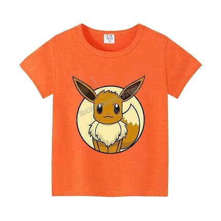 Pokemons Pikachu Cotton T Shirt Psyduck Squirtle Charmander Eevee Tees Shirt Kawaii Cartoon Clothes Boys Girls Summer Tops Gift