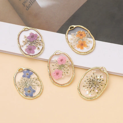 2pcs/Lots Alloy Enamel Charms Dried Flower Pendant for Handmade DIY Necklace Bracelet Earring Jewelry Making Accessories