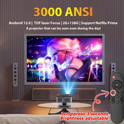 XIWBSY 2026 Laser TOF Focus Projector 45000Lumens Moive Daylight Projector Portable 4K Android 12.0 LED Projector WIFI6/20MS