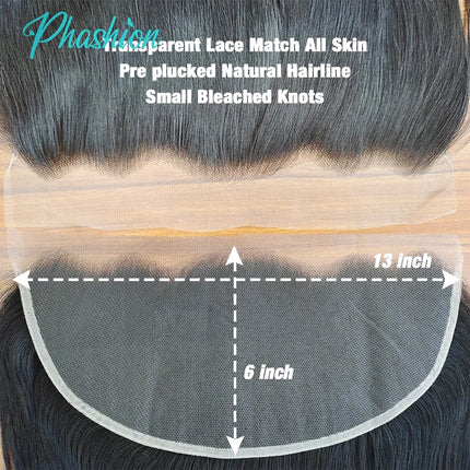 Phashion 26 28 30 Inch 13x6 Lace Frontal only Straight Pre Plucked Swiss Transparent Full Front Body Wave 100% Remy Human Hair