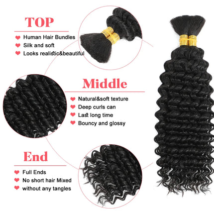Human Braiding Hair Deep Water Wave Bulk 110g 2 Bundles Human Hair Bulk For Braiding Full And Thick No Weft Human Hair Extension