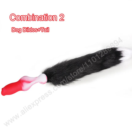 Dog Dildo With 35/65/95cm Fox Tail Silicone Butt Plug Cosplay Adult Sex Games Long Anal Plug Tail Animal Dildos for Women Penis
