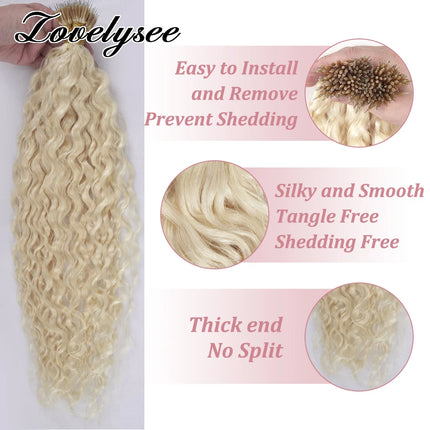 Water Wave Nano Rings Hair Extensions European Natural Blonde Human Hair Micro Beads Ring Hair Extension 0.8g/1g/Strand 50pc/set
