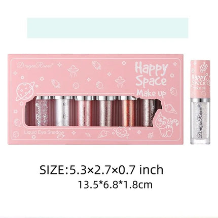 Liquid Eyeshadow Eight-Piece Set Box with Dazzling Shimmer, Fine Glitter, Bright Crystal Pearl Shimmer, High-Gloss Highlighter, Brightening and Contouring Eyeshadow Liquid
