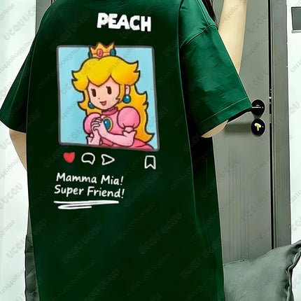 Summer New Anime Tshirts For Couple Cartoon Graphics Mario Print T-shirt Casual Round Neck Tees Street Short Sleeve Man Clothing