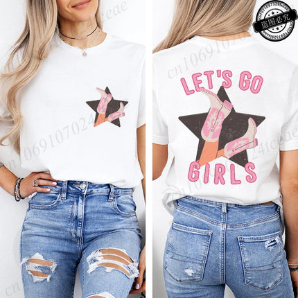 Lets Go Girls Shirt,Country Girl T-Shirts,Western Pink Tee Tops,Girls Party Women's T-Shirts,Summer Harajuku Women T-Shirt Tops