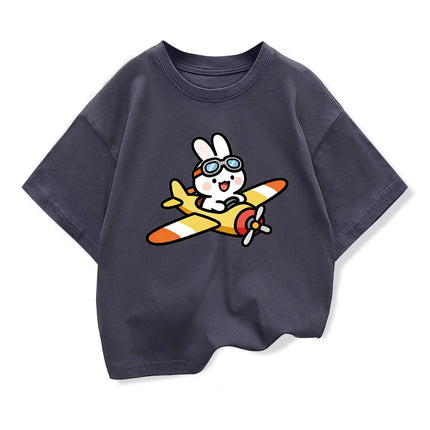 The Rabbit Flying The Plane Original Design Summer Children Clothing Kids Short Sleeve t shirts Boys Girls Casual Loose Tee Tops