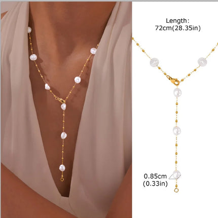 Gold Plated Stainless Steel Lariat Necklace, Dainty Long Layered Necklace for Women Girls, Y-Shaped Drop Pendant
