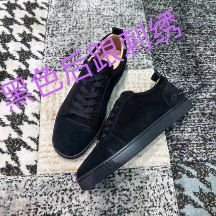 CL Red Bottom Fashionable Embroidered Men's Shoes Fur Slip-On Black Casual Cross-Border Leather Upper All Seasons Wear