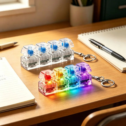 4-Key Fidget Keyboard Clicker Keychain LED Light Stress Relief Toy Viral Press Button Decompression Gadget  Anti-Anxiety Pendant
