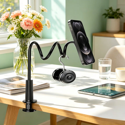 120CM Super Long Gooseneck Magnetic Phone Holder, Freely Adjustable Desktop Bed Stand, All Cellphone Compatible Magnetic Lazy Su