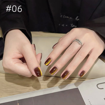MN 10ml 1-12pcs 2025 Autumn Blue Brown Cat Eye Gel Nail Polish Popular Flash Chocolate Glass Beads Nails Black Nails Christmas