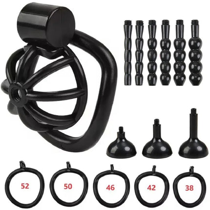 New 2026 Male Penis Chastity Cage Set Small Chastity Cage 5 Cock Rings With Urethral Sound Plug Penis Bondage Slave Man Sex Toy