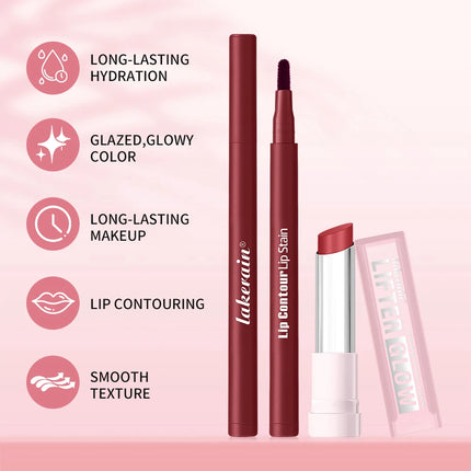 2pcs/set Lip Liner Pencil Smooth Moisturizing Lip Balm Lip Coutour Natural Look Long Lasting Hydrating Lips Makeup Kit
